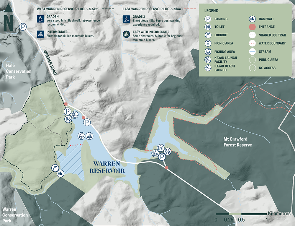 A map showing the Warren Reservoir Reserve